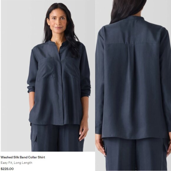 Eileen Fisher Linen Silk Band Collar Shirt size L - Picture 1 of 11